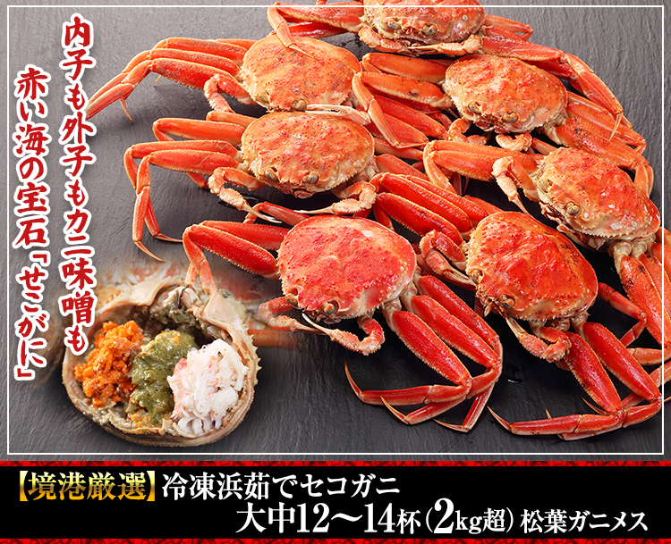 722：【境港厳選】冷凍浜茹でセコガニ　大中12～14杯（2kg超）松葉ガニメス